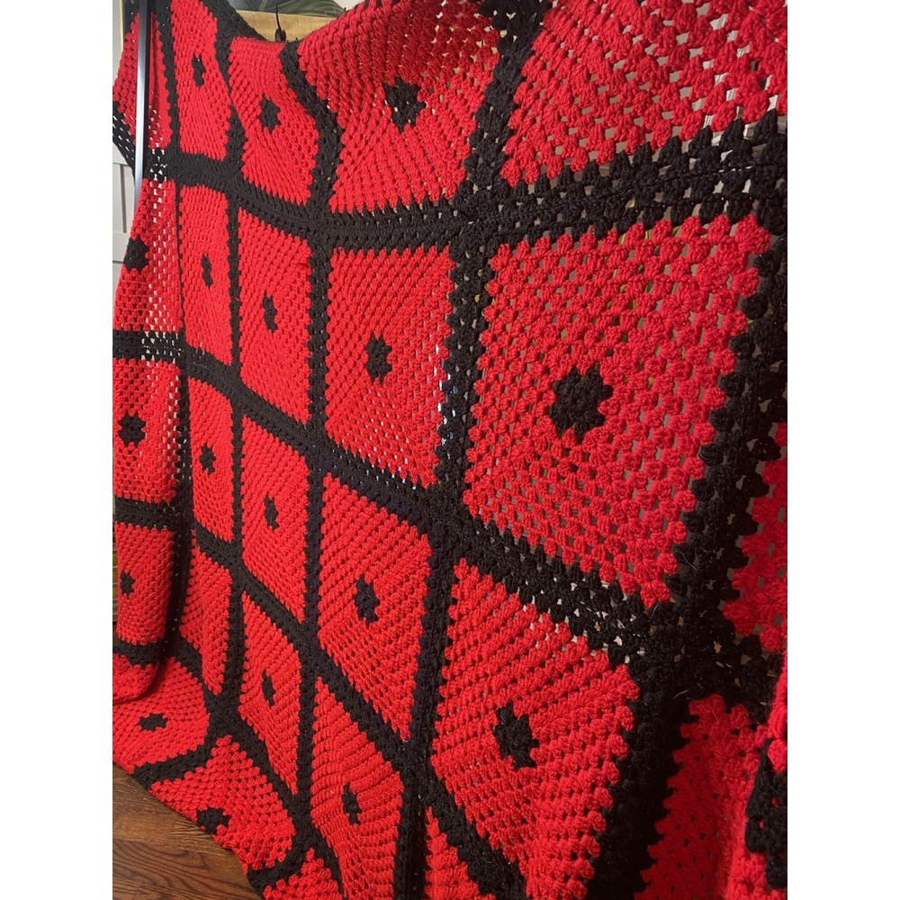 Handmade Crochet Granny Square Afghan Blanket 78”x84”Boho Retro Vintage Shabby